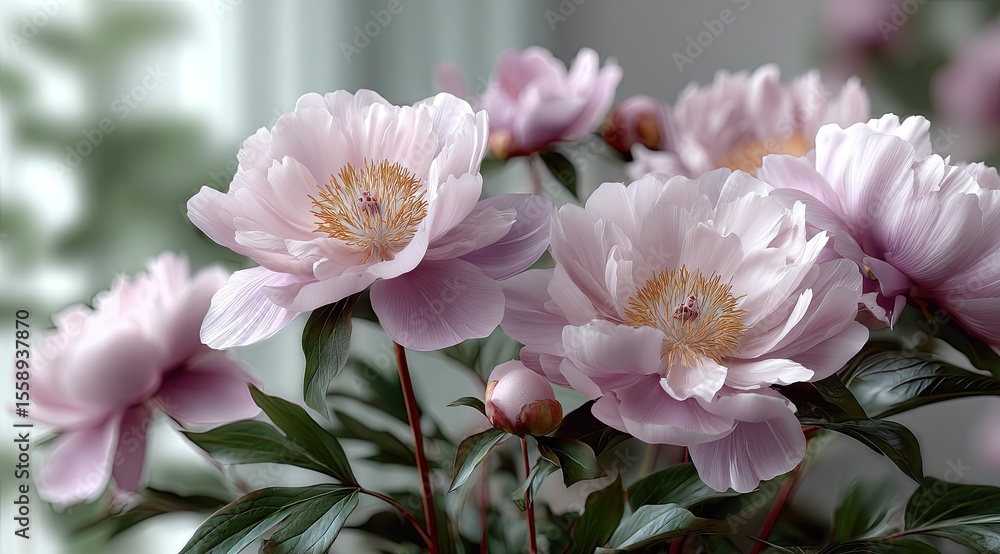 Stunning peonies bloom in vibrant colors with soft shadows and ultra-detailed textures creating an exquisite floral background Stunning peonies bloom in vibrant colors with soft shadows and ultra-detailed textures creating an exquisite floral background