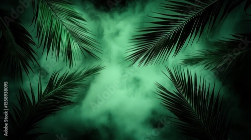Wallpaper Mural Green tropical palm fronds emerging from a hazy cloud environment Torontodigital.ca