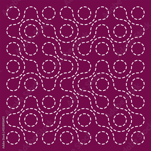 Abstract composition of circles connected to each other. Liquid white shapes on purple background for branding, packaging, modern design. Vector illustration.