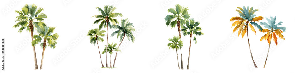 Fototapeta premium Watercolor Palm Trees Set Isolated on White Background