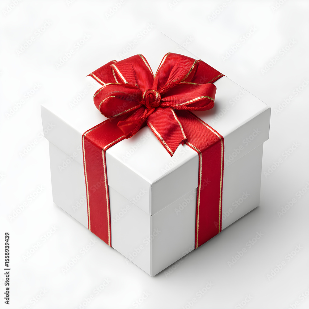 Obraz premium White Gift Box with Red and Gold Ribbon Bow Tied