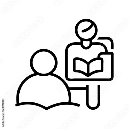Teacher assisting student while reading a book in classroom setting  
