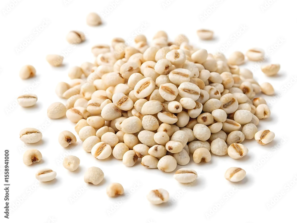 Fototapeta premium Pile of job s tears coix seeds grain food ingredient isolated on white background