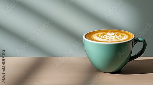 Aromatic Latte Art: Teal Cup Coffee Delight