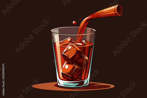 Refreshing Iced Drink Pouring into Glass with Ice Cubes