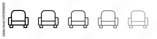 single seat sofa icon vector thin outline style sign