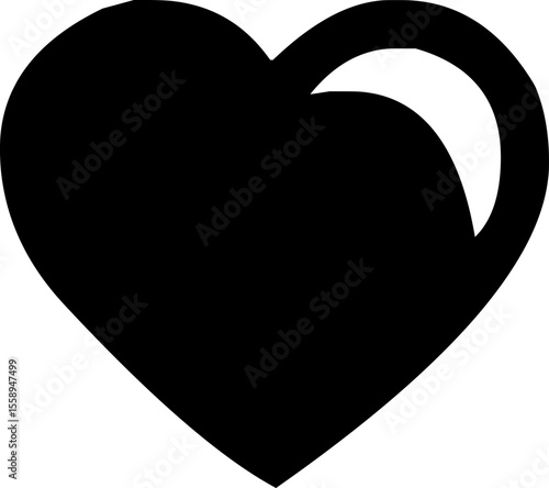 The image shows a black heart shape with a white crescent detail on the upper right, adding depth or shine effect.