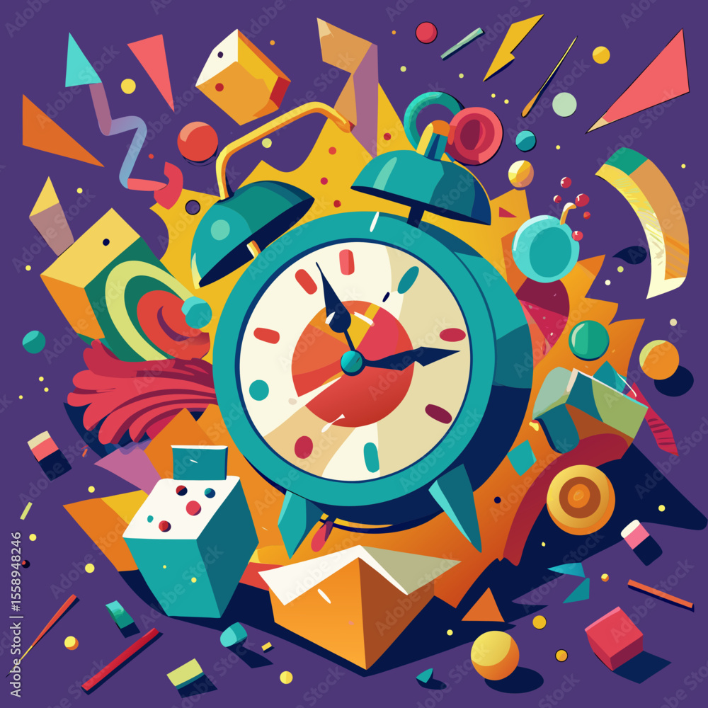 Obraz premium Abstract Alarm Clock with Geometric Shapes