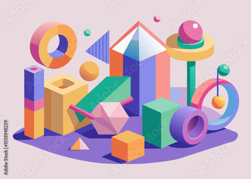 Wallpaper Mural Abstract Colorful 3D Geometric Shapes Composition Torontodigital.ca