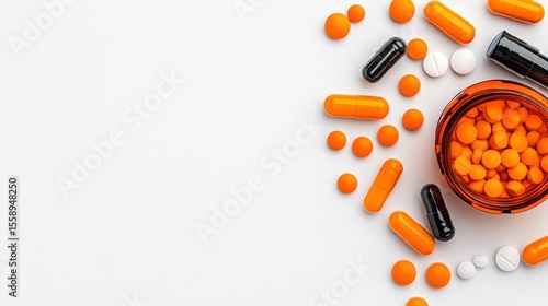 Pills, Tablets, and Capsules on White Background