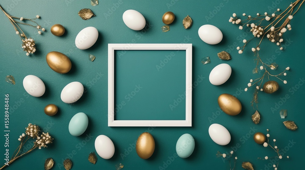 Fototapeta premium Mockup frame poster with coloured eggs