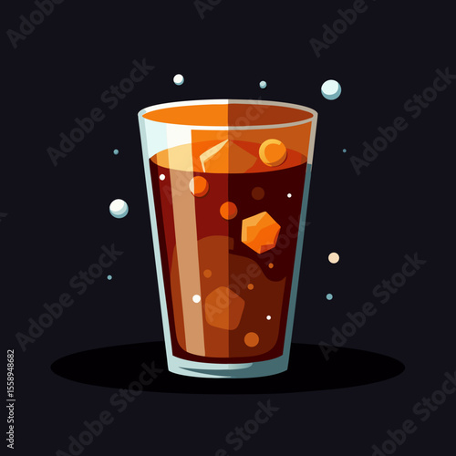 Cold Refreshing Soda Drink with Ice Cubes in Glass