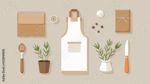 Wallpaper Mural Flat Lay Design with Kitchen Tools and Decorations Torontodigital.ca