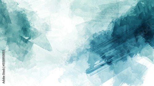Abstract teal brushstrokes on a white background create an artistic design