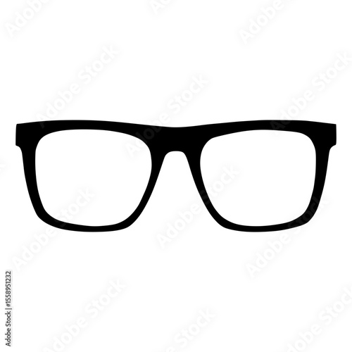 Black glasses icon in flat style. Simple eyewear silhouette symbolizing vision, reading, fashion, or eye care. Perfect for optometry, style, education, or user interface design. 
