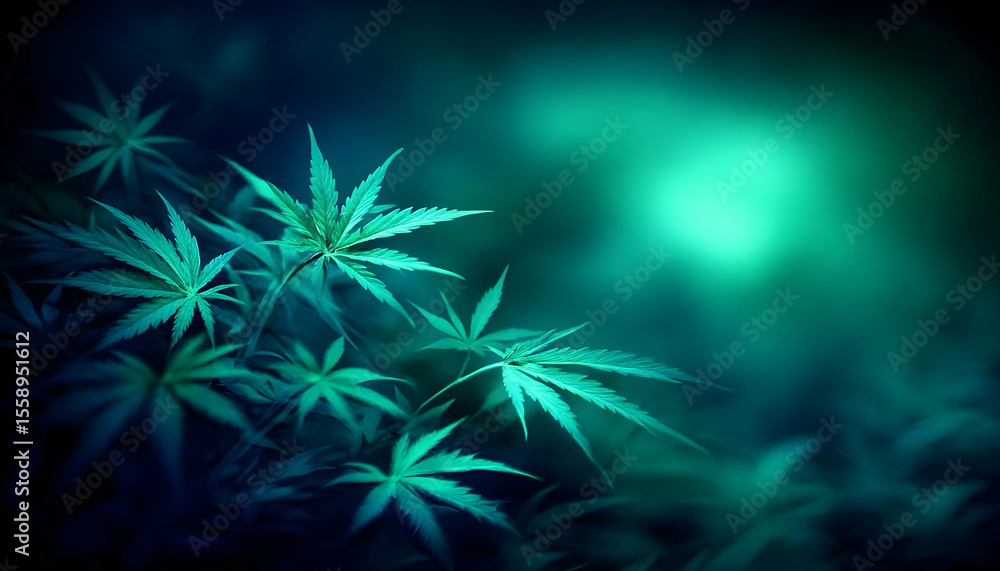 Fototapeta premium Emerald Cannabis Canopy: A Lush Forest of Marijuana Leaves Under