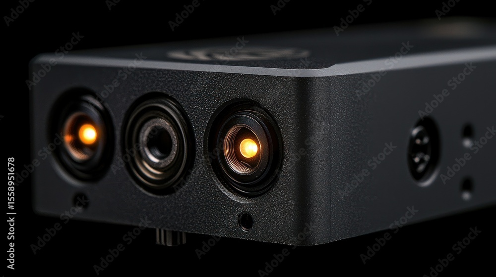 Obraz premium Close up image shows a black electronic device with lights