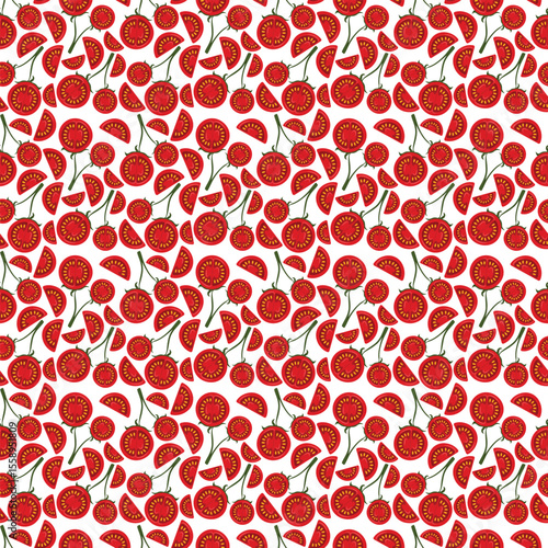 Seamless tomato pattern. Fresh organic vegetable food kitchen background