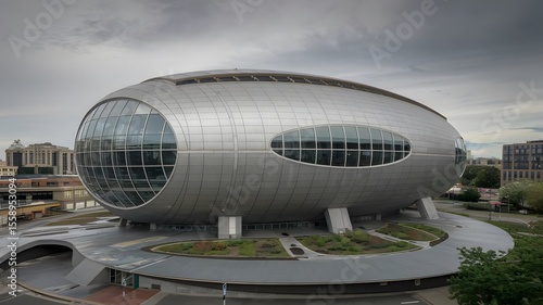 Futuristic Building with Curved Silhouette Design