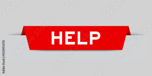Red color inserted label with word help on gray background