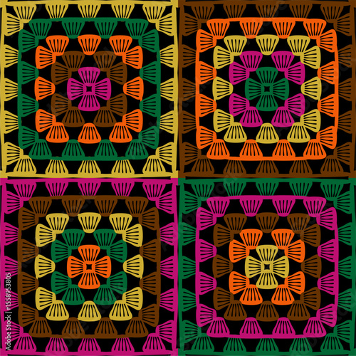 Pattern with crochet granny square wallpaper handmade decorative art design print	

