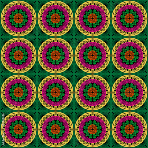 Pattern with crochet granny square wallpaper handmade decorative art design print	
