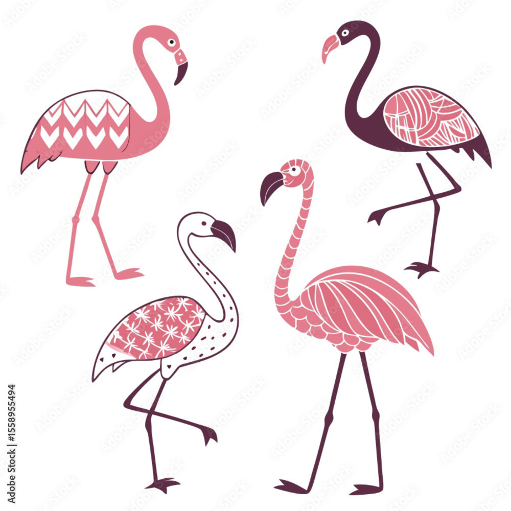 Obraz premium A vibrant vector illustration of two pink flamingos in nature, perfect for any tropical wildlife design