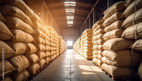 Bags of Grain in Warehouse.