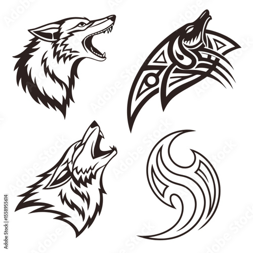 Tribal wolf tattoo design with bold black silhouette and animal symbolism