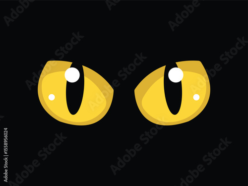 Glowing yellow cat eyes staring in the dark night
