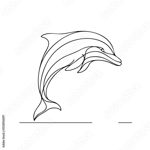 One-line drawing of a dolphin with a graceful mood leaping