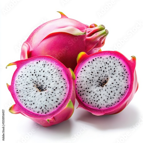 Sliced Dragon Fruit on White Background Showing Intricate Texture