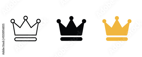 Three crown icons isolated on white background in a vector format