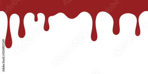 Red blood dripping down, isolated on white background in a graphic design