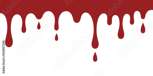 Red blood dripping down, isolated on white background in a graphic design