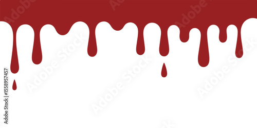 Red blood dripping down, isolated on white background, creating a spooky effect