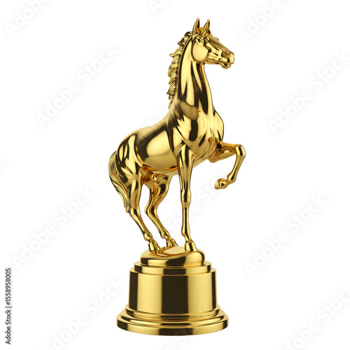 Statuette of horse isolated on white golden statue trophy on horse racing for world horse day