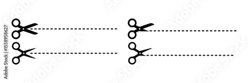 Scissors cutting dotted lines isolated on white background, coupon concept