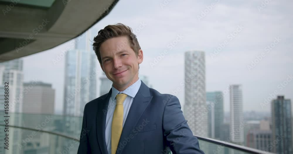 Portrait of Businessman CEO standing on Office Rooftop, Looking at camera Portrait of Businessman CEO standing on Office Rooftop, Looking at camera