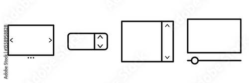 Scrolling navigation elements slider scrollbar interface arrows control buttons UI UX icons vector illustration set.