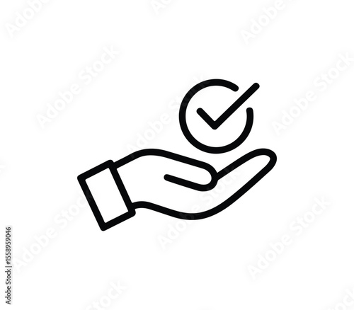 A hand holding a check mark in a circle isolated on white background