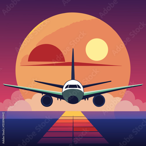 Airplane Landing at Sunset