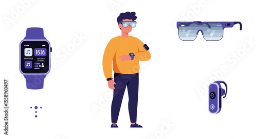 Futuristic smart wearables vector illustration for technology design