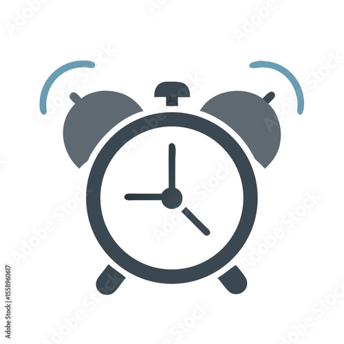 Alarm clock icon, simple design, dark colors, timekeeping concept,
