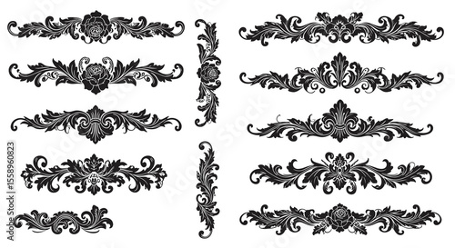 Ornate floral element vector illustration: decorative design assets for cards and posters