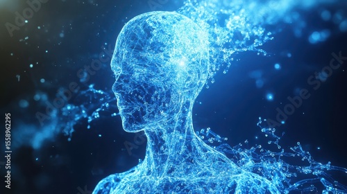 Digital Human Form Representing Technology and Innovation in Blue Light