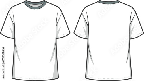 Men's White Basic Crew Neck Short Sleeve T-Shirt Flat Lay Front and Back View on White Background, Simple Apparel Design Mockup Template