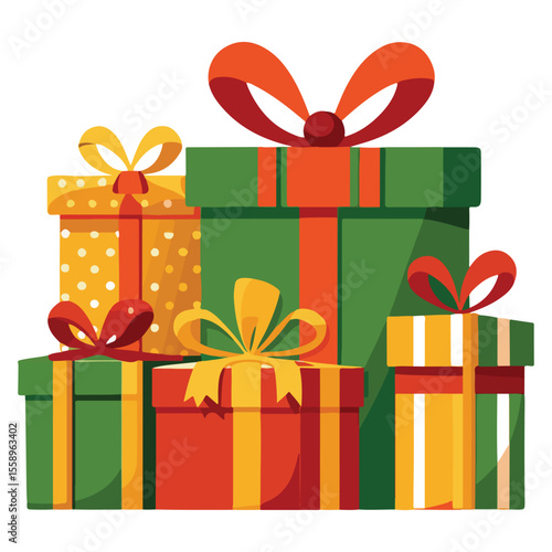 Colorful Stack of Wrapped  Presents, Festive Holiday Gifts