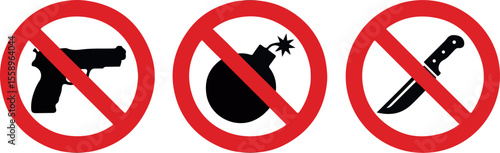 Prohibited weapons symbols gun bomb knife prohibition forbidden
