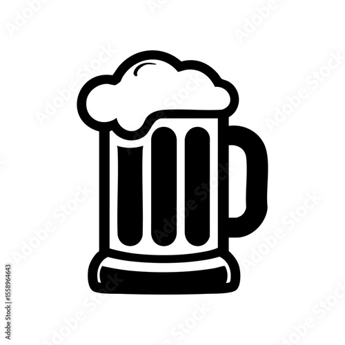 Black vector illustration of a full beer stein with overflowing foam, ideal for pubs, Oktoberfest, or beverage branding.

